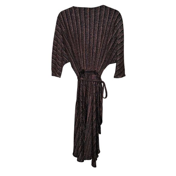 Zara Metallic Copper Black Wrap Dress Midi Short Sleeve V-Neck Party New Year L - Picture 2 of 6